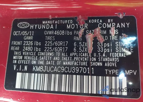 2012 Hyundai Tucson Gls из США, поврежденный, VIN KM8JUCAC9CU397011